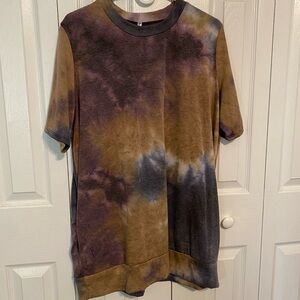 One of a Kind Tie Dye long T Shirt (blue, purple, and tan)